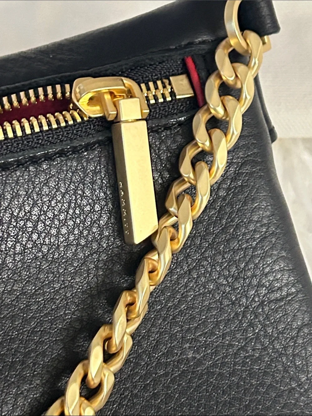 Hammitt Black Leather Foldover Clutch with Gold Chain